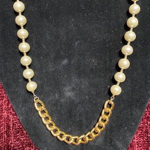 Faux pearl and gold chain necklace